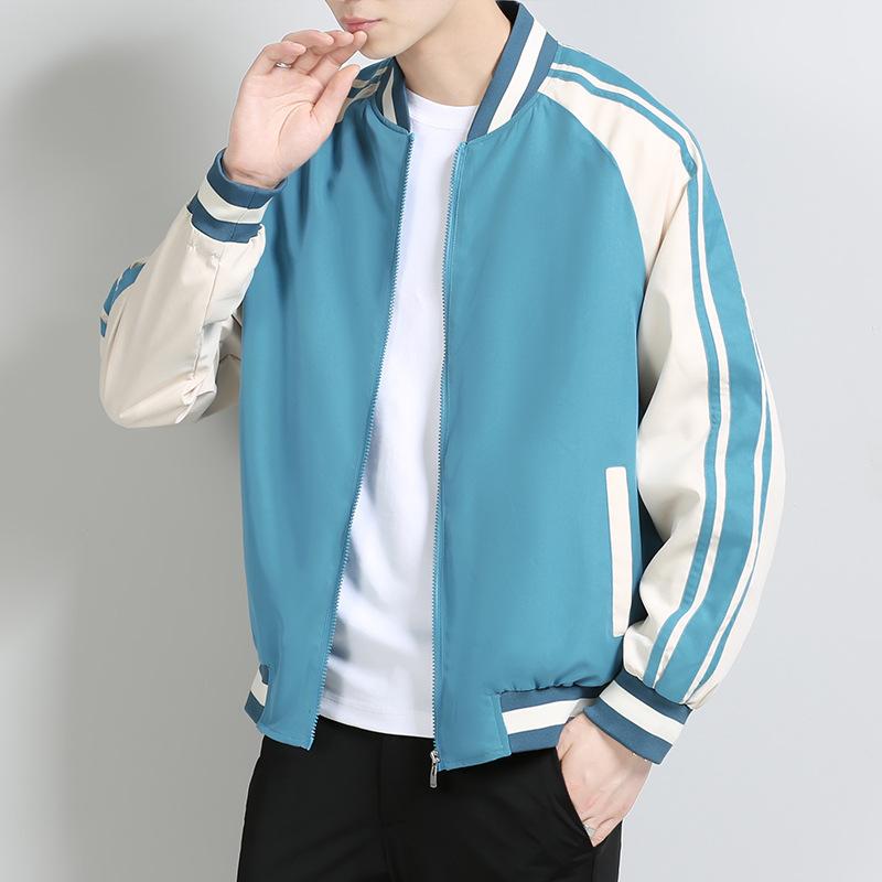 

Thin Color Matching Spring and Autumn New Men s Korean Version Slim-fit Blue Casual Top Jacket M небесно-голубой