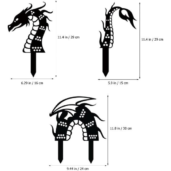 Acrylic Dragon Garden Stakes Set of 3, Decorative Yard Ornaments for Patio, Yard, Walkway, and Garden Decor, 11.41 X 6.29 X 0.19 Inch
