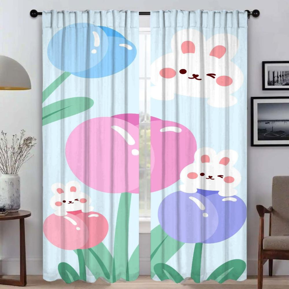 Elegant Room Curtains 2 Pieces Kawaii Flower Window Curtain Halloween Decoration Shades Curtains for Bedroom Partition Living