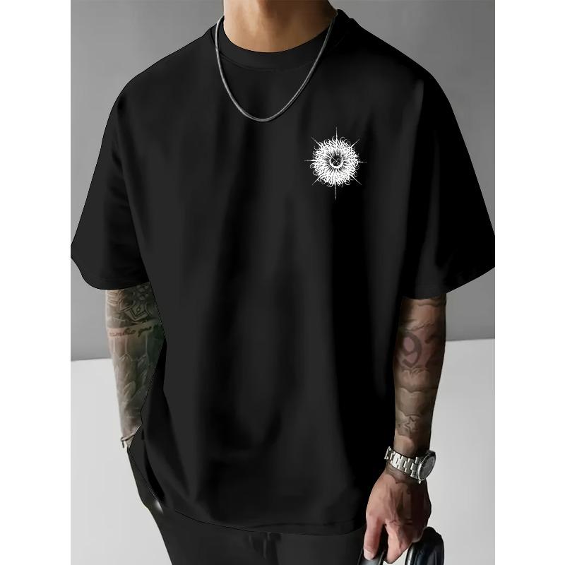 Men's Pattern Print Round Neck T-Shirt, Men's Summer Casual Short Sleeve