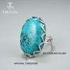 New Natural Blue Turquoise Oval 20*30mm Big Gemstone Ring 925 Sterling Silver Woman Fine Jewelry Anniversary Gift