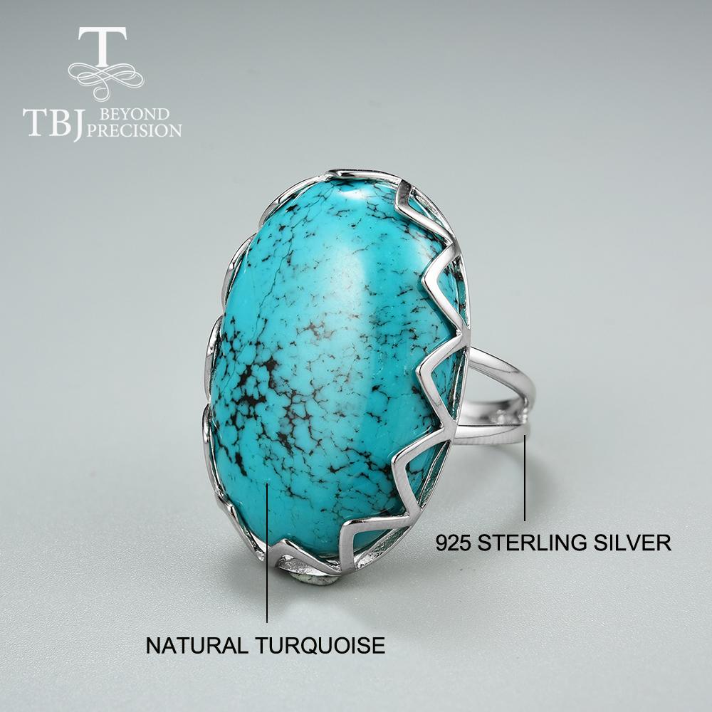 New Natural Blue Turquoise Oval 20*30mm Big Gemstone Ring 925 Sterling Silver Woman Fine Jewelry Anniversary Gift