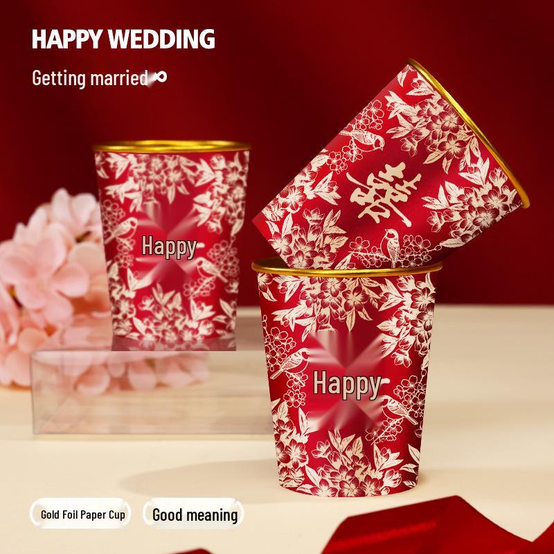

Red Disposable Paper Cups - Wedding & Party Food Grade, Thickened, Engagement & Household Use