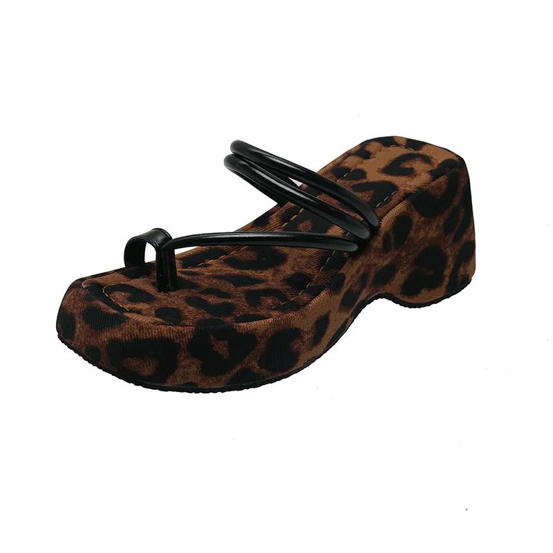 Fashion Leopard High Heels Women Slippers Platform Fashion Shoes Clip Toe Woman Sandals 2025 Summer Trend Designer Dress Mujer Zapatos