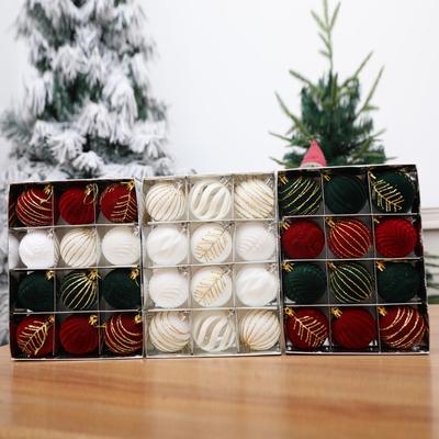 12pcs Christmas Ball Ornaments Wine Red Velvet Balls Christmas Tree Pendant Hanging Decoration Xmas Party New Year Home Decor