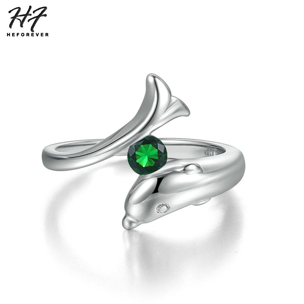Trendy Birthstone Rings for Women New Design Dolphins Style Silver Plated 9 Colors Wedding Engagement Xmas Fashion Jewelry R788