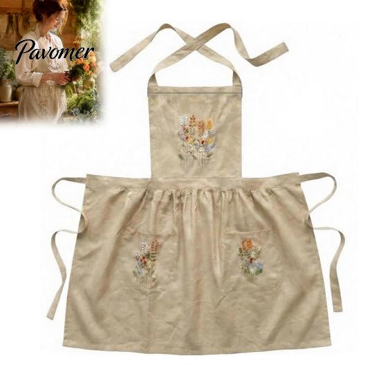 Adjustable Professional Chef Apron Kitchen with Pockets, Durable Washable Apron, Cross Fabric Cooking Back Design, Hand-Embroidered Heavy Duty Utility