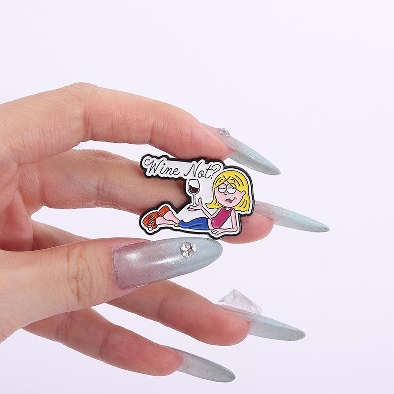 Wine Not? Enamel Pins Custom Cute Blond Girl Brooches Lapel Badges Clothes Funny Jewelry Gift for Friends