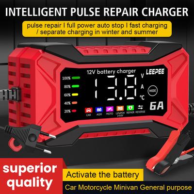 תצוגת LCD דיגיטלית 12V 6A זיהוי מתח טמפרטורה תיקון פולסים חכם מטען מצבר לרכב הגנת מתח יתר