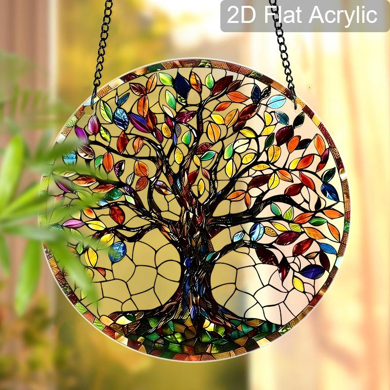 Acrylic Colorful Tree of Life Suncatcher Stained Glass Effect Window Hanging Ornament Nature Themed Gift for Home