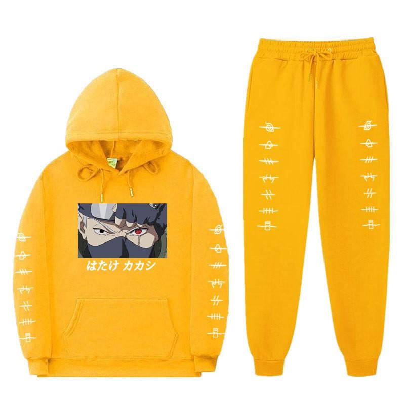 Anime Naruto Kakashi Sharingan Hooded Fleece-lined Unisex Sweatshirt Set Winter Casual Wear
