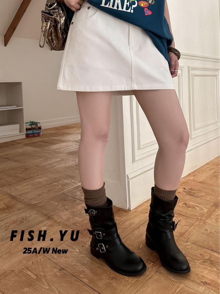 FISHYU Fall Collection Women's Casual Twill Midi Skirt with Back Pocket 25578