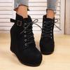 Autumn New Large Size Round Head Wedge Heel Velvet Warm Lace-up Short Boots European and American Thick-soled Boots