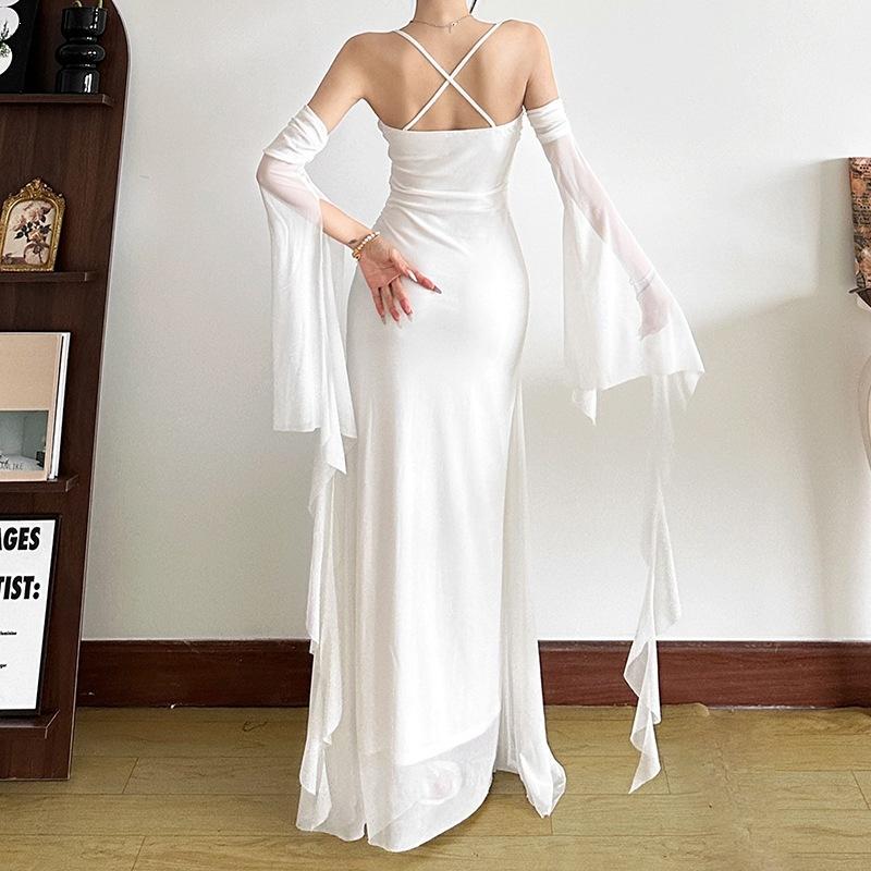 European and American Style Autumn and Winter New Women's Clothing Solid Color Slim-fitting High-waisted Fashion Suspender Sleeveless Backless Dress