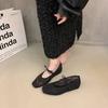Mary Jane Shoes 2025 Single Shoes Women's Shoes Mesh Fairy Shallow Mouth Inner Height Increase Spring Breathable Bow New