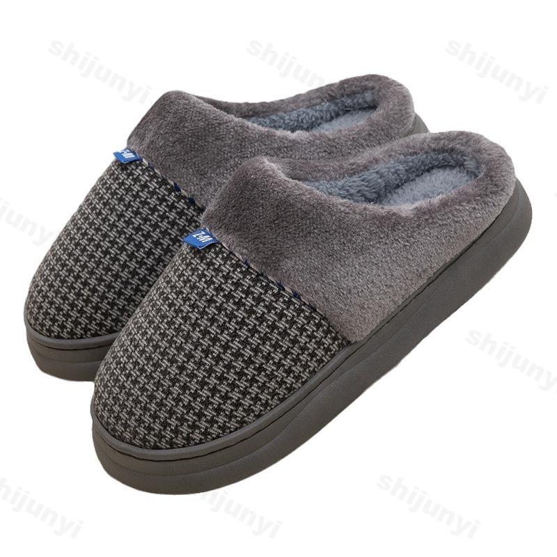 Fashion Men's Cotton Slippers Autumn Winter New Indoor Warm Non Slip Platform Home Shoes Thicken Plush Comfortable Slip On Cotton Shoes