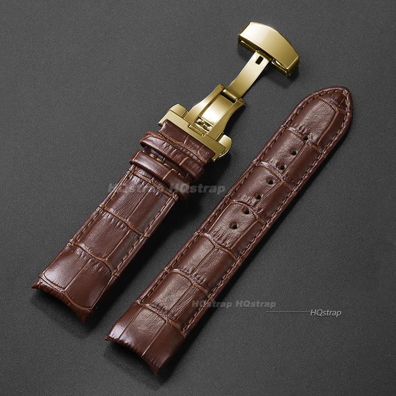 Calfskin Leather Watch Band for Tissot T035 627/407/617 Strap Butterfly Buckle Bracelet Curved End Business Belt 22mm 23mm 24mm