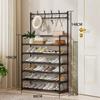 Shoe and Hat Rack Floor Standing with Hooks Metal Integrated Rack Multi-storey Large Capacity Living Room Household Shoe Cabinet