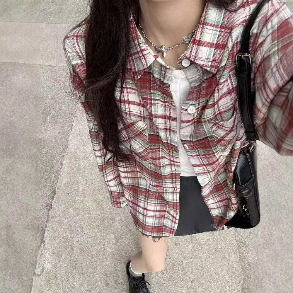Retro Plaid Shirt Jacket for Women In Spring and Summer New Top Design Niche Loose Temperament Shirt