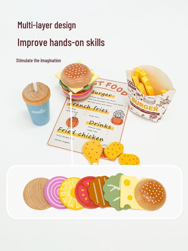 Children's Wooden Play Kitchen Hamburger Set: Educational Toy for Boys and Girls
