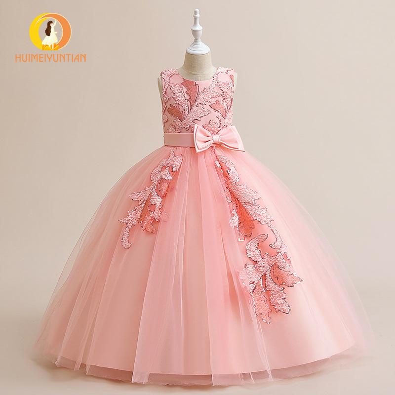 2026 Girls' Princess Fluffy Gauze Embroidered Evening Gown Wedding Dress