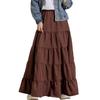 DAYCLOSET Tiered Flared Long Loose Skirt009 Women's Skirt, Length, Fit, A-Line, Lightweight, Spring/Summer, (M, Brown)