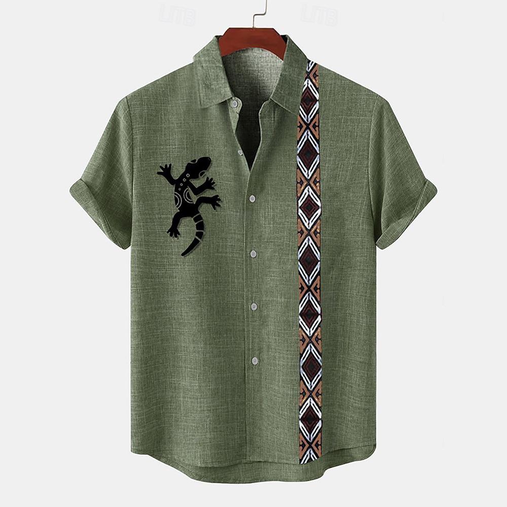 Camicia da uomo vintage con stampa etnica a maniche corte con colletto Camicie estive da uomo oversize Moda Casual Streetwear