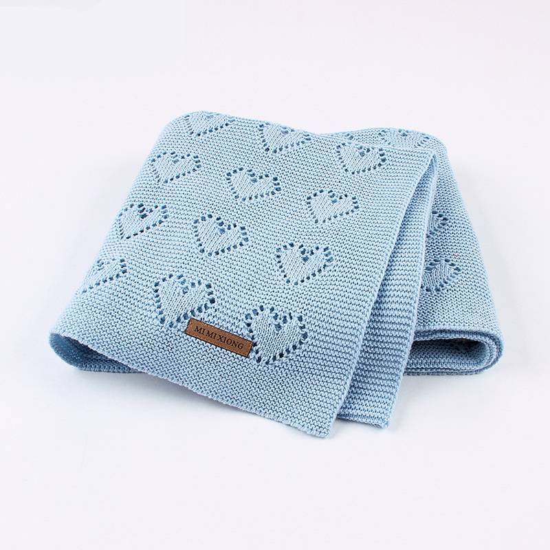 Baby Knitted Heart Pattern Crochet Swaddle Wrap With Windproof Cotton For Newborns