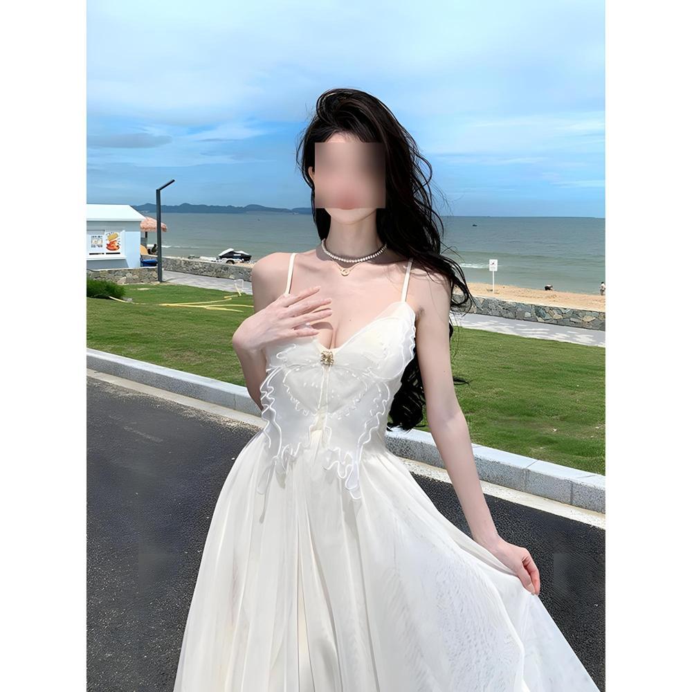 

Белое платье на подтяжках детское летнее темпераментное с завышенной талией приморский отпуск сказочное платье XL- (recommended 110-60kg)