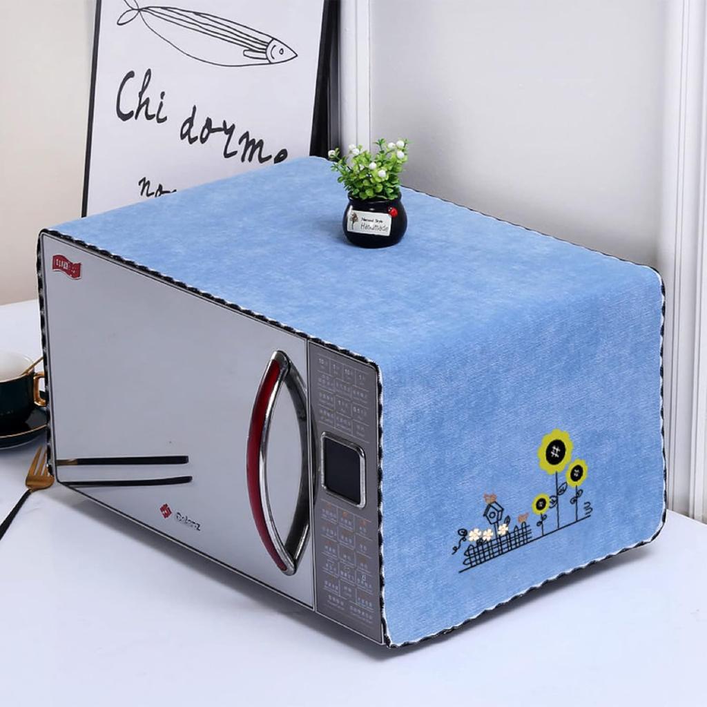 Microwave Oven Cover Dust Oil Proof Cotton Linen Waterproof Fabric Cloth Machine Protector Decorative Kitchen Appliance Cover 13.7x39.3 inches Flower
