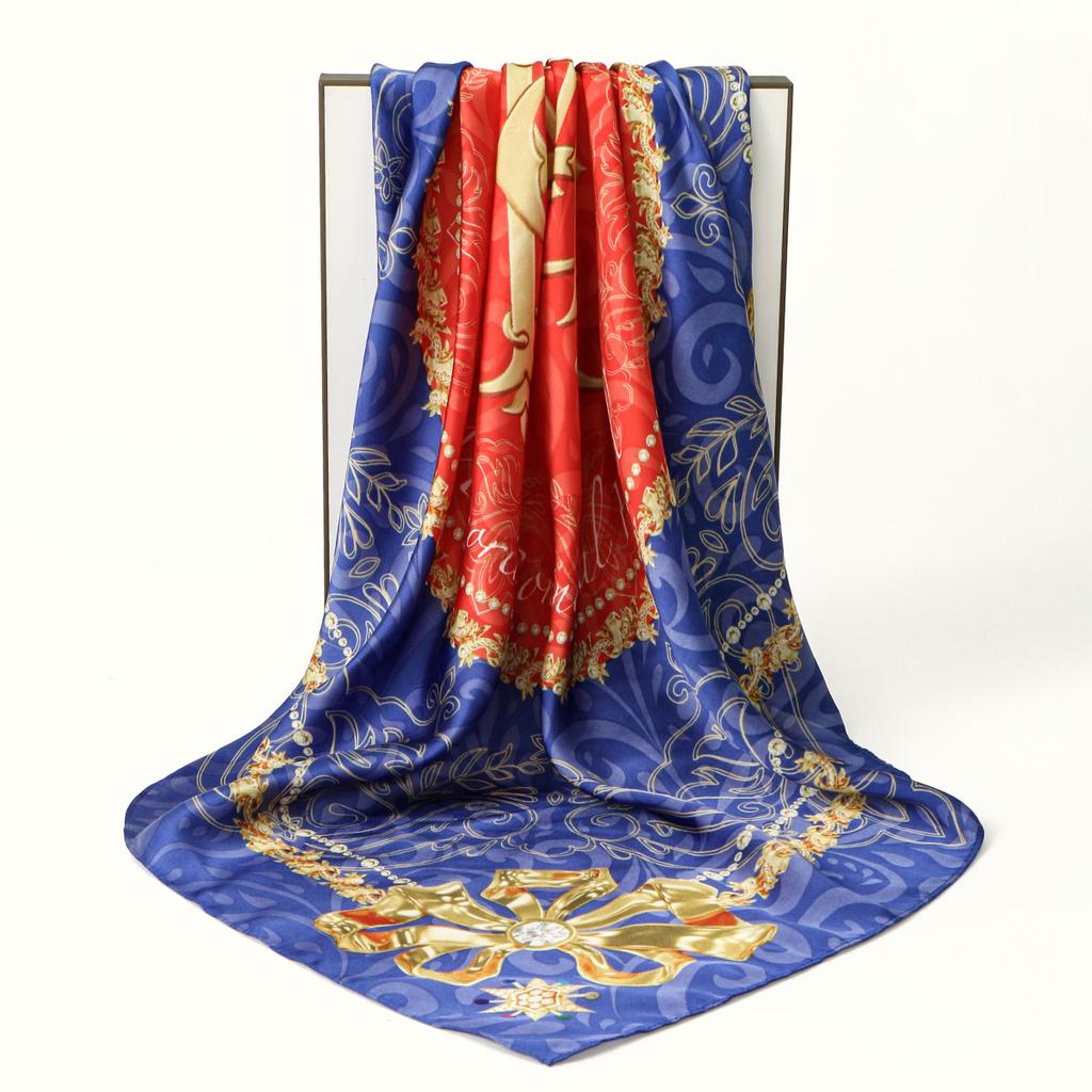 90Cm Elegant Print Satin Silk Square Scarves Shawls For Hijab Headband Handkerchiefs Hair Silk Accessories Bandana Foulard