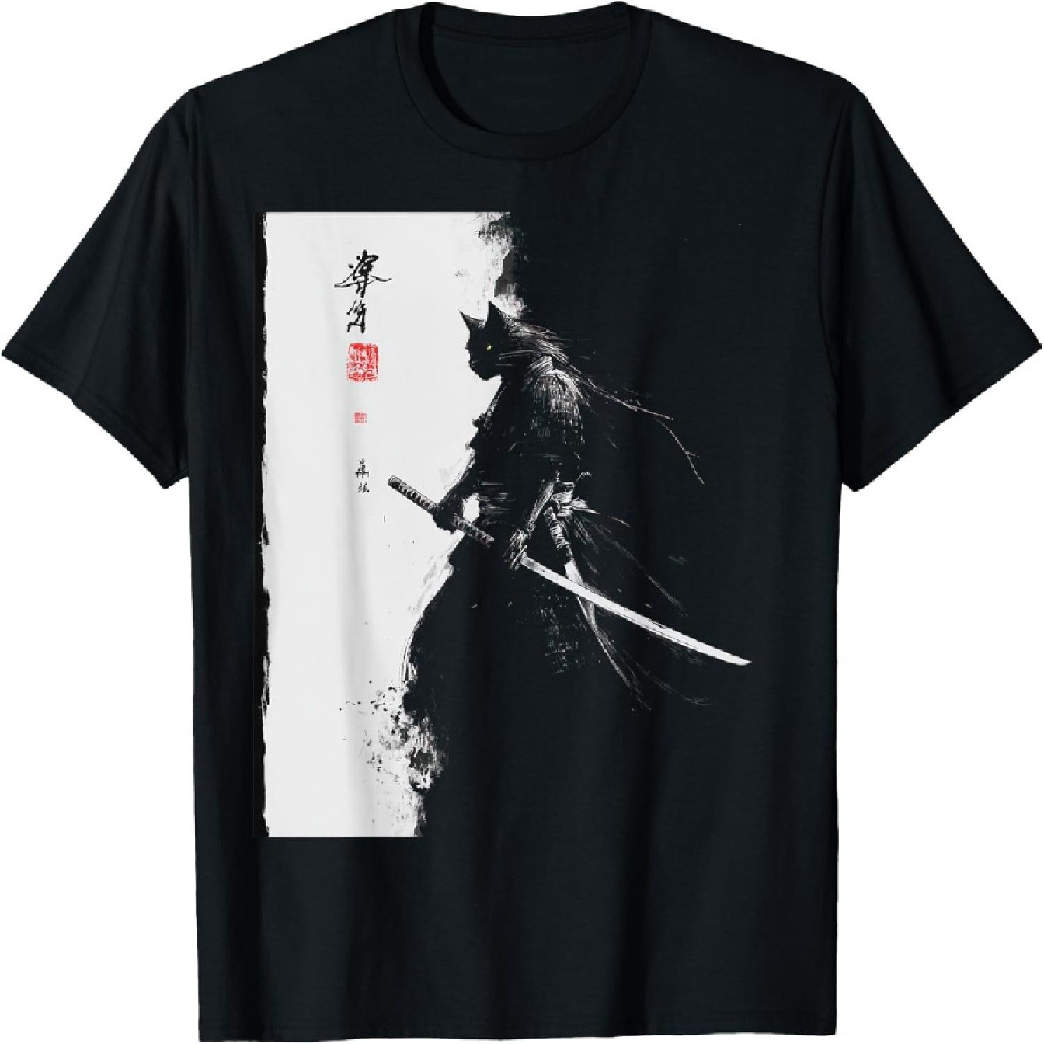 

Vintage Samurai Cat Graphic Art Japanese Ukiyo-e T-Shirt(7) XXXXXL різнокольоровий