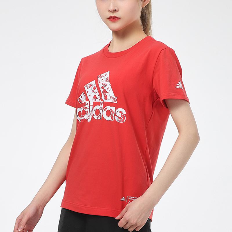 Adidas China Tee With Panda Print Logo Fashion Breathable Training Comfortable Casual Sports Loose Short Sleeve T-Shirt Women Tops Red H58192