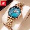 OLEVS Original Quartz Watch for Women Fashion Rhombus Mirror Elegant Rose Gold Steel Strap Waterproof Women's Dress Wristwatches