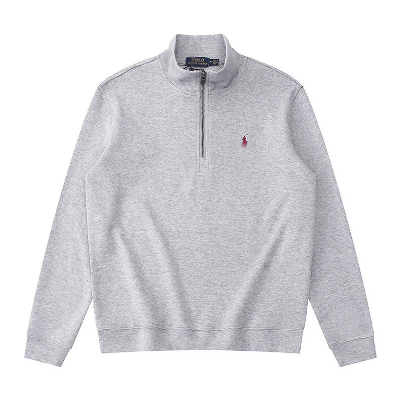 Men's Half-Zip Stand Collar Polo Horse Logo Embroidered Long Sleeve Hoodie Jacket