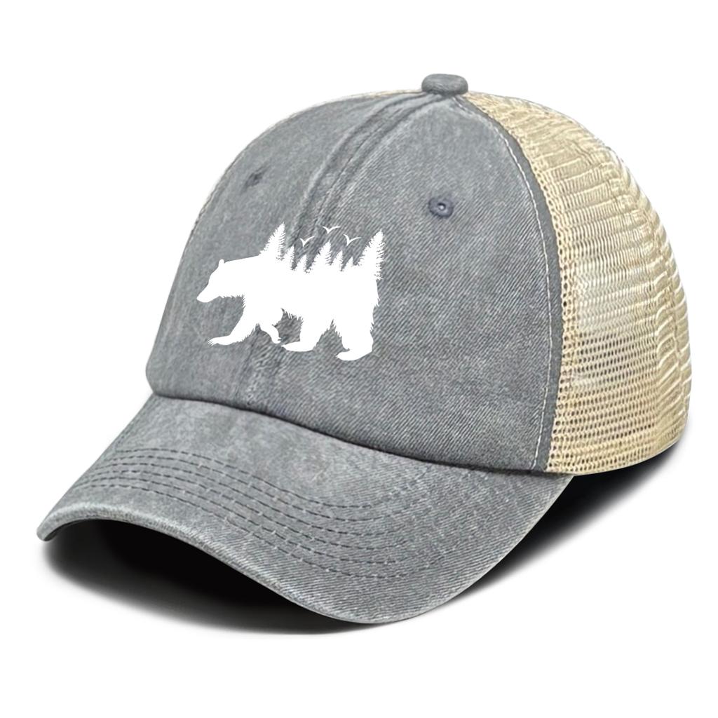 White Forest Bear Mesh Cap Adjustable Baseball Cap Hat For Woman Distressed Simple Snapback Trucker Hat Ideal Choice For Gifts