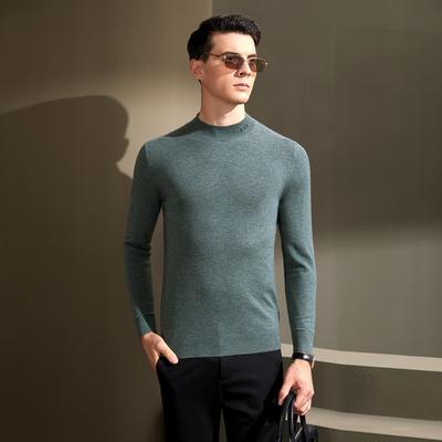 [100% Sheep Wool] Light Luxury Half High Collar Business Men's Woolen Sweater Solid Color Knitted Base Sweater