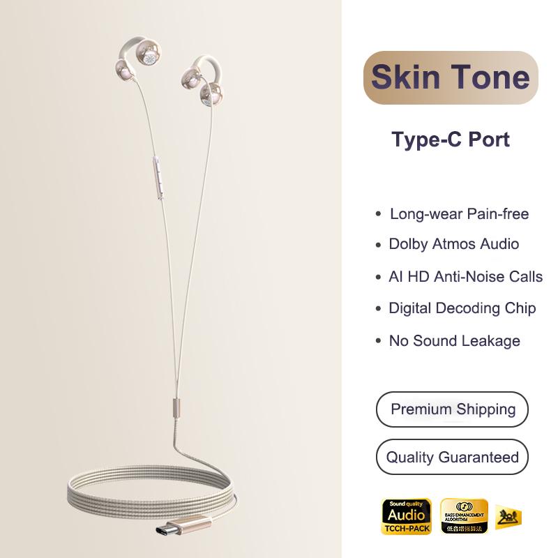 Clip-on Type C&3.5mm Wired Control Headphones HIFI Sound Sports Earbuds Handfree Gaming Headsets Earphones in HD mic For Samsung