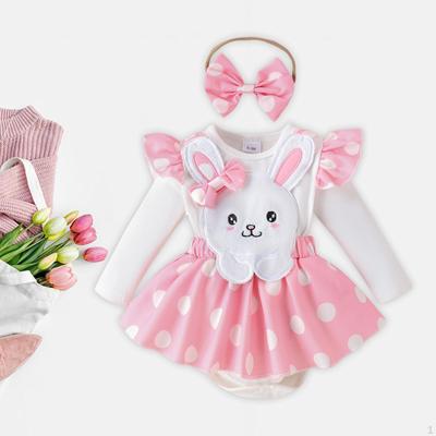 Girls Costume with Bow Tie Set Dress Up Decorative Easter Bunny Neck for Party Festivals