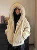Winter Korean Unisex PU Leather Jacket with Fur Hood