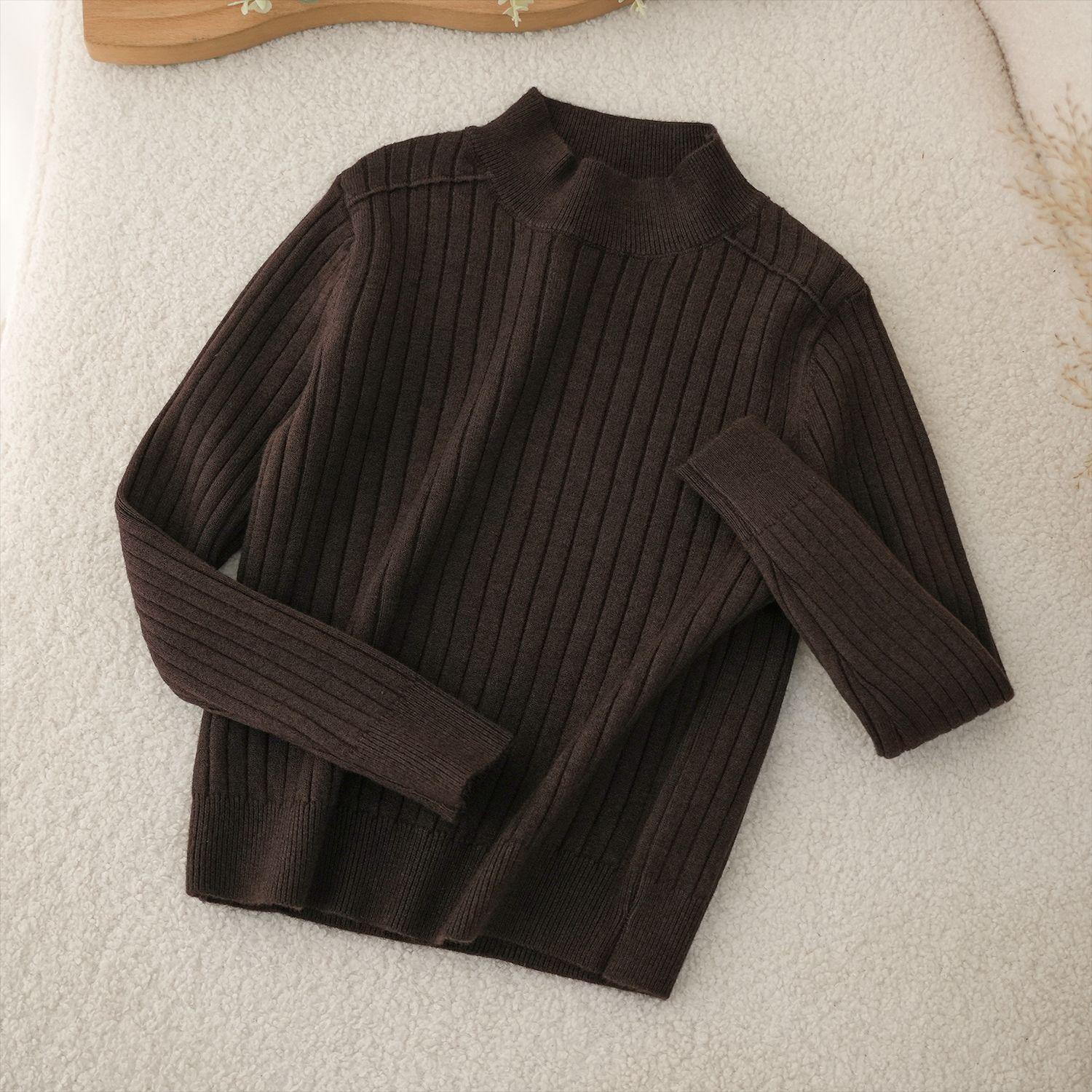 2025 Kids  Half-High Collar Ribbed Knit Sweater for Boys - Autumn/Winter Wool Solid Pullover 90 cm кофейный