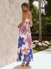 2026 Summer Cool Water Wave Print Spaghetti Strap Dress
