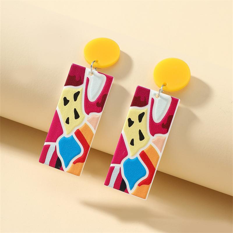 Retro Flower Temperament Kontrast Kolor Kwadratowe Kolczyki Akrylowe Proste Cukierkowe Kolczyki Wiszące Piercing Oreja