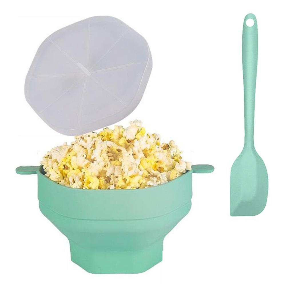 Silicone Popcorn Bowl Microwave Safe Reusable Collapsible Container with Lid and Scraper (BPA Free, FDA Certified) A