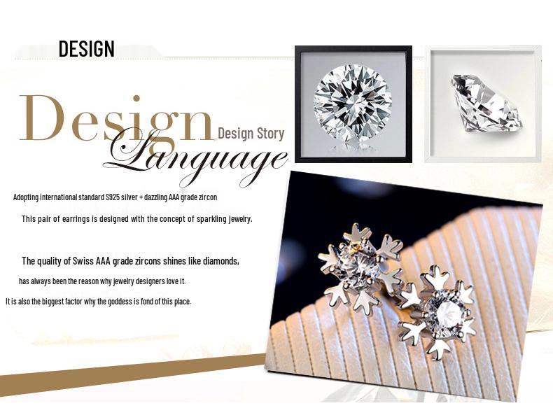 S925 Silver Korean Snowflake Zircon Stud Earrings for Women - Elegant, Simple Design, Ideal Christmas Gift.