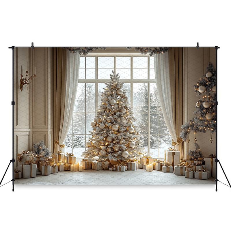 Mocsicka Christmas Background Photography Xmas Tree Winter Snow Home Window Gifts Decoration Baby Shooting Backdrop Photo Studio