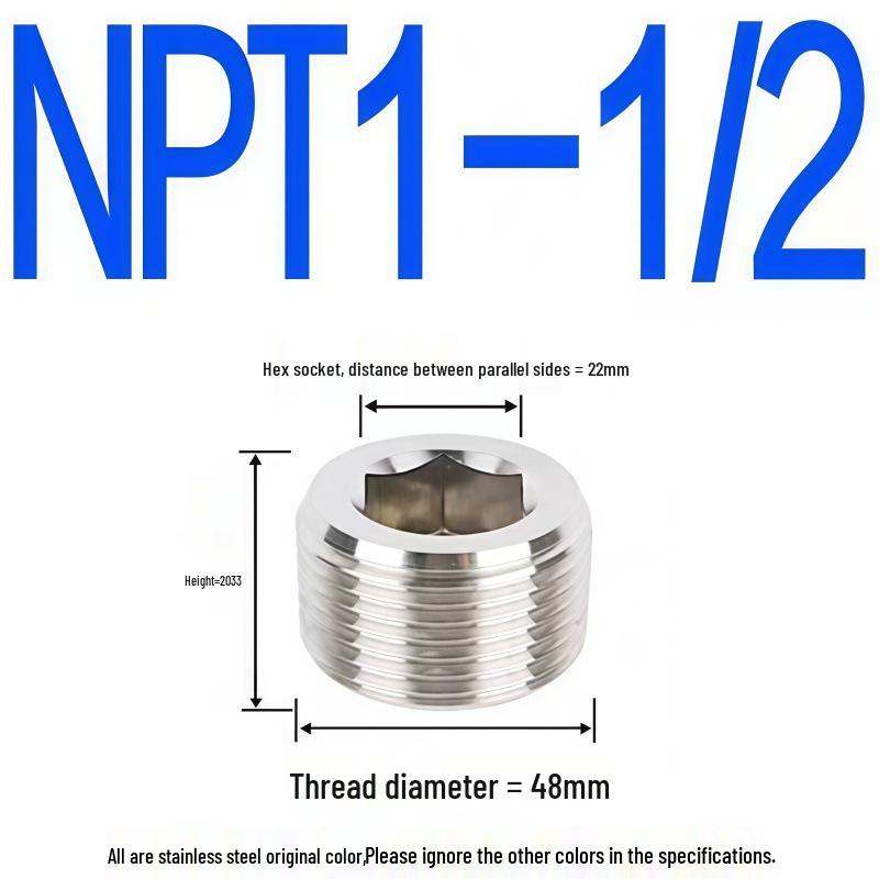 304 Stainless Steel Hex Socket Pipe Plug, Threaded Blind Plug, Oil Plug, Throat Plug In Sizes: 1/8", 1/4", 3/8", 1/2", 3/4".