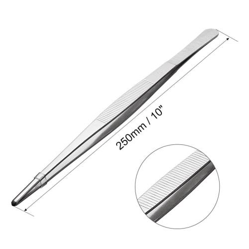 uxcell Stainless Steel Straight Blunt Tweezers with Serrated Tip, Daily Garden Tool, 250mm, Pack of 1
