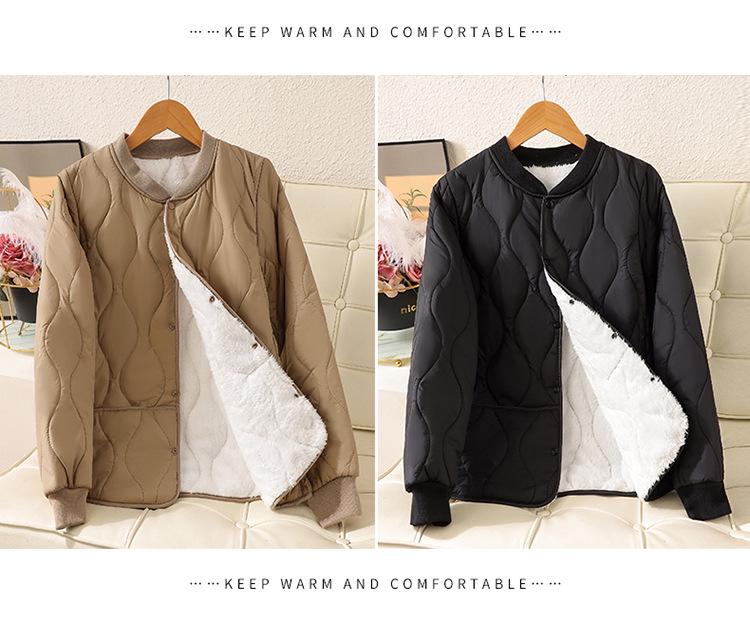 2025 Autumn/Winter New Velvet-Enhanced Lightweight Cotton Jacket, Portable Short Style, Close-Fitting, Warm, and Versatile for Indoor/Outdoor Wear.