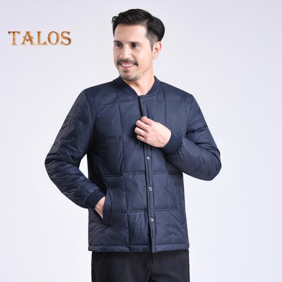 Men Down Jacket Autumn Winter Stand Collar Long Sleeve Thickened Velvet Cotton Coat with Pockets Solid Color Quilted Outerwear